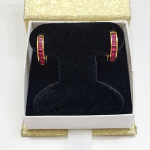 ✨SALE✨ 18K Gold Ruby Vintage Hoop Earrings